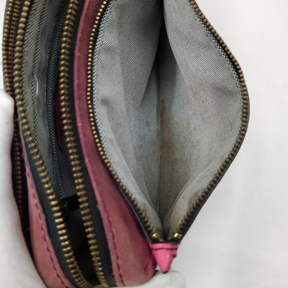 Fossil Pink Pebbled Leather Zipper Pockets Crossbody Bag - Picture 13 of 16